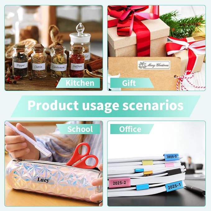 Mini Label Maker Machine with Tape, Small Portable Bluetooth Thermal Label Printer, Handy Wireless Inkless Sticker Printer for Home, Kitchen, Kids School Items, Classroom, Office Organization (Green)