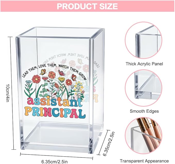 Lead Them Love Them Watch Grow Acrylic Cosmetic Pencil Pen Holder Cup, Cute Assistant Principal Pen Holder Cup, Graduation Appreciation Gifts for Women Men Assistant Principal