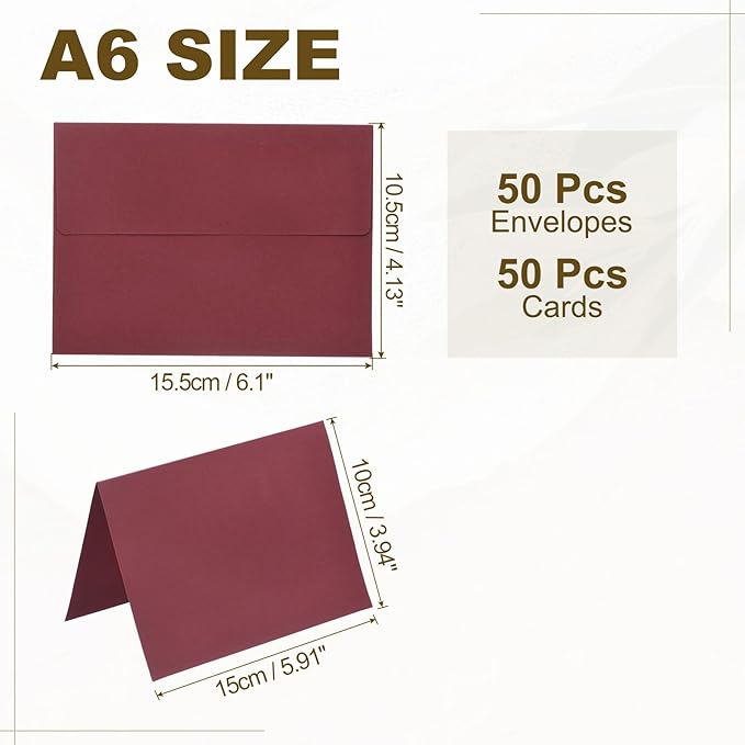 PATIKIL 50Pack Wine Red 4x6 Blank Cards and Envelopes, Self Seal A6 Envelopes with Folded Cardstock Small for Greeting Cards Wedding Greeting Birthday Invitations Letter Mailing