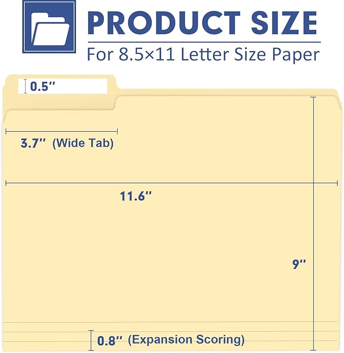 File Folder, PANDRI 120 Pack File Folder, 1/3 Cut Tab, Letter Size, Filing Folder for Office School Business, Manila