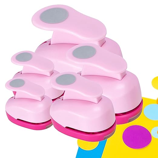 Circle Punch Paper Hole Punches Set - 5 Pack Round Paper Punches, Handmade Scrapbook Puncher for Paper Craft, Cardstock,Gift Wrapping,Greeting Cards (2In/1.5In/1In/0.6In/0.3In) (10 Papers Included)