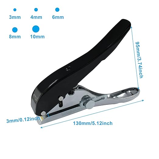3 mm Single Hole Punch, Portable Hand Held Paper Hole Puncher, Black Long Hole Punch for Paper, Cards, Plastic
