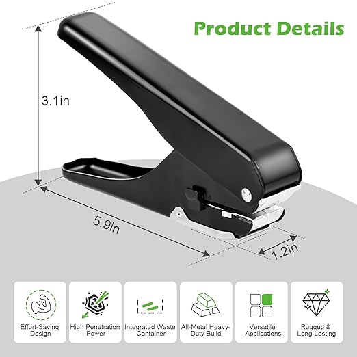 Heavy-Duty Slot Punch, Handheld Badge Hole Puncher, All Metal ID Card Puncher, Slotting Punch Tool for Paper (Max 10 Sheets), PVC ID Card, Luggage Tag, Name Tag and Badge Holder