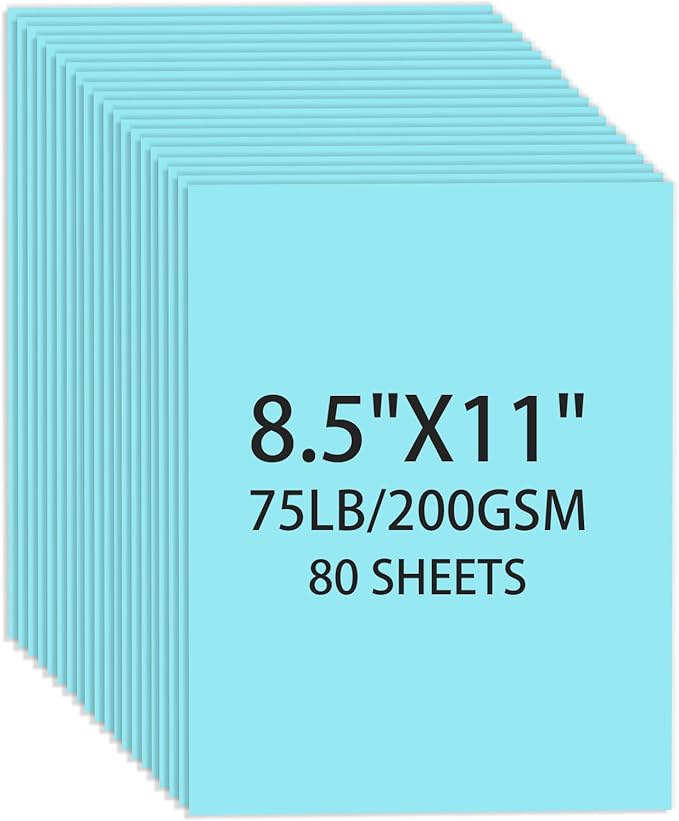 Light Blue Cardstock 8.5 X 11, 80 Sheets Card Stock, 75lb/ 200gsm Copy Paper, Cardstock Printer Paper For Art, Drawing, Invitation, DIY Cards, Watercolor, Craft, Construction, School & Office Supplies