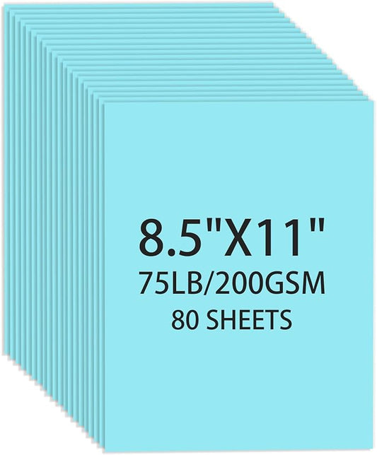 Light Blue Cardstock 8.5 X 11, 80 Sheets Card Stock, 75lb/ 200gsm Copy Paper, Cardstock Printer Paper For Art, Drawing, Invitation, DIY Cards, Watercolor, Craft, Construction, School & Office Supplies
