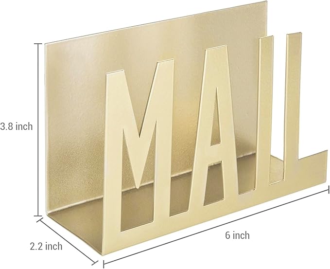 MyGift Modern Brass Metal Mail Holder Countertop Organizer with Cutout Mail Lettering Design, Office Desktop Envelope and Document Storage Rack