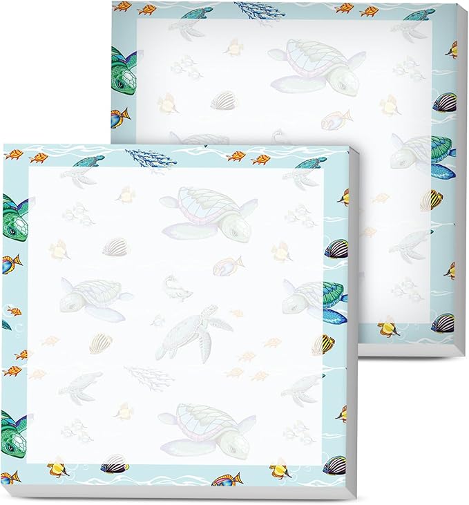 Sticky Notes, 2 Pads, 3x3 inches, Cute Colorful Fun Self-Stick Note Pads, Easy Post, Strong Adhesive Notepad Sea Turtle Ocean