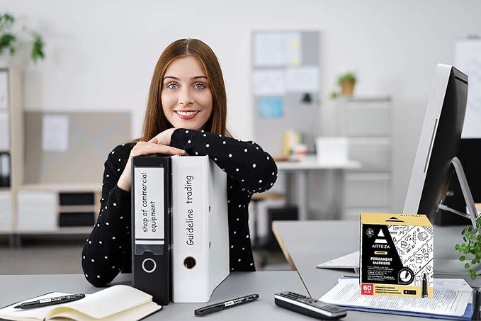 ARTEZA Permanent Markers Black, Bulk Set of 60, Fine Tip, Waterproof