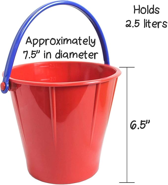 Spielstabil 12 Pack Large Sand Pail Beach Toy (6 Red, 4 Yellow, 2 Green) - Holds 2.5 Liters - Made in Germany