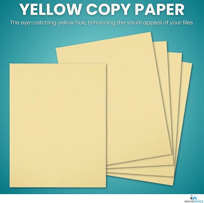 1InTheOffice Yellow Copy Paper, Yellow Colored Copy Paper, Printer Paper 8.5 x 11 inch Letter Size, 20lb Density, (500 Sheets)