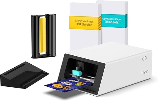 Liene PixCut S1 Color Sticker Printer & Cutting Machine - All-in-One Sticker Maker for DIY Crafts, Custom Labels & Gifts. Thermal Dye-Sublimation Photo Printer, 300 DPI, Precise AI Auto-Cutting