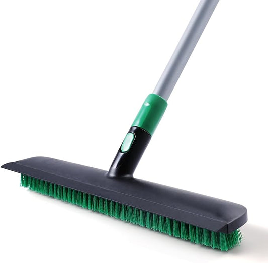 Eyliden X-Large Floor Scrub Brush, 2 in 1 Scrape Brushes with Rubber Squeegee | 55.3" Long Handle, 15" Wide Stiff Bristle Head | Floor Scrubber for Deck Kitchen Shower Bathroom Tub Tile Patio Wall