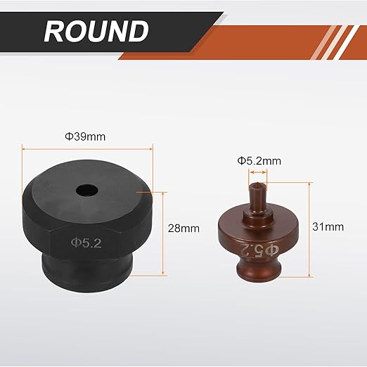 HARFINGTON Hydraulic Hole Punch Die 5.2mm Round Hole 40Cr Steel Electric Punching Kit for MHP-20 JP-20 Electric Punching Machine, Burgundy & Black