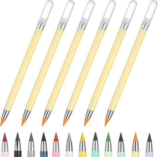 PATIKIL Forever Pencil, 6 Pcs Mechanical Sharpened Cute Metal Pencils Set for Coloring Book Sketch Drawing Writing Art Beginner, Yellow