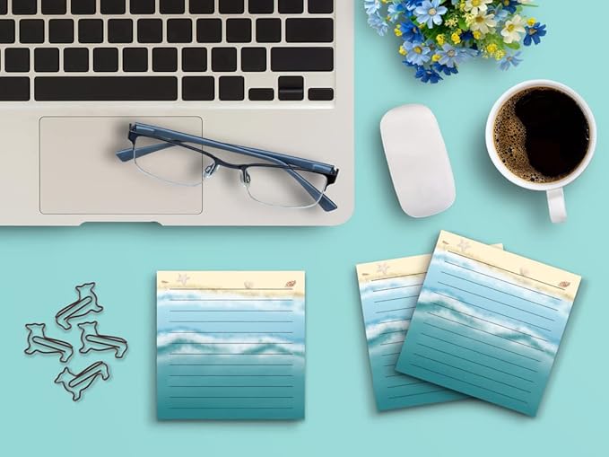 Butler in the Home Sticky Notes 12 Pack 3"x3" 50 Sheet Count Per Pad, Beach Waves Sand Seashells, Cute Funny Memo Note Pads Stationery Journal Planner Paper