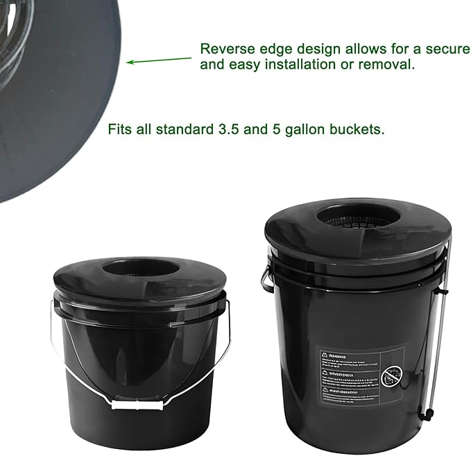 HG6RDBK 6 in. Wide Lip Bucket Basket(Pack of 5)，5 Gallon Bucket Lids for DWC, Net Pots for Hydroponics，Round Plant Container with Mesh Bottom