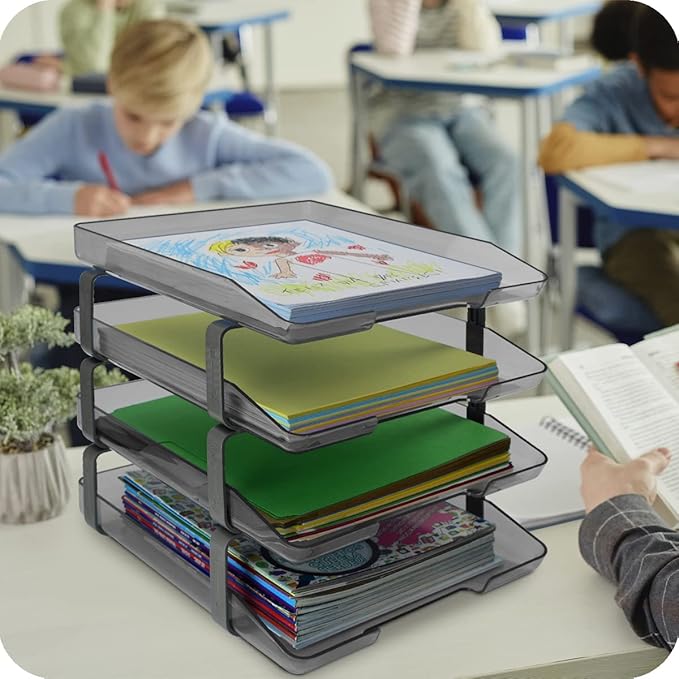 Acrimet Traditional 4 Tier Letter Tray, Front Load Design, A4 Letter Size, Desktop Organizer (Plastic) (Smoke Color)