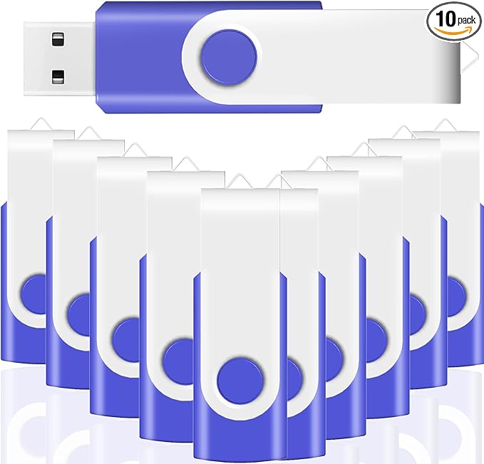 4GB USB Flash Drive 10 Pack JBOS 4 GB USB Drives Memory Stick Swivel Thumb Drives Gig Stick USB2.0 Pen Drive, 4 Gig UBS Flash Drive, Jump Drive, USB Stic - Blue - Label Sheet Included