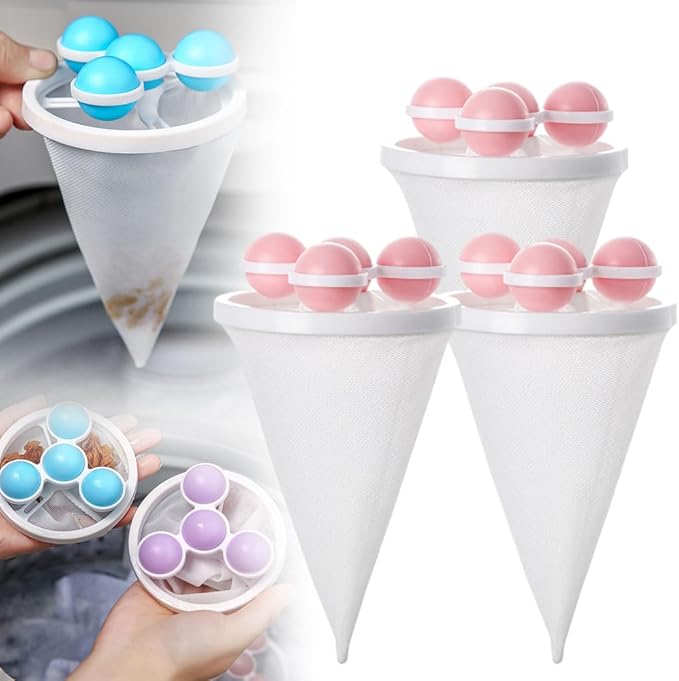Pet Hair Remover for Laundry, 2026 Upgaded 3pcs Floating Hair Filtering Mesh Removal for Washing Machine, Reusable Dog & Cat Hair Remover Tool for Pet Fur, Hair, Lint, Dander from Laundry (Pink)