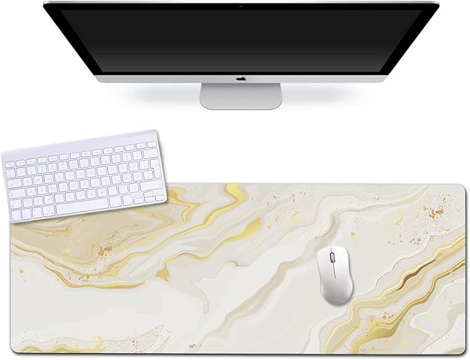 Extended Gaming Mouse Pad (31.5x11.8 in), Large Non-Slip Rubber Base Mousepad,Keyboard Mouse Mat Desk Pad for Work, Game, Office, Home -White Marble and Gold, Bo-M-020