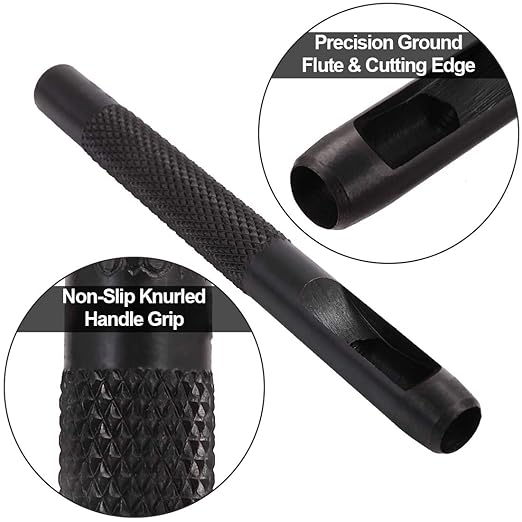 Spurtar Hollow Punch Set 6 Pieces Heavy Duty Round Leather Hole Punch Kit 1/8" 5/32" 3/16" 7/32" 1/4" 5/16" Belt Puncher for Leather Gaskets Cloth Watch Belts with Storage Bag
