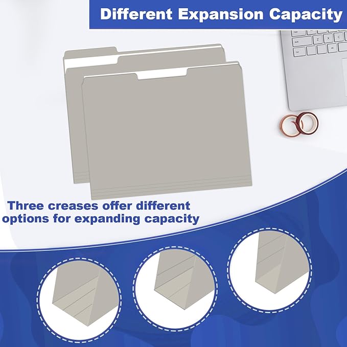 File Folder, HERKKA 30 Pack 1/3 Cut Tab File Folders, File Folders Great for Organizing and Filing, Letter Size, Grey