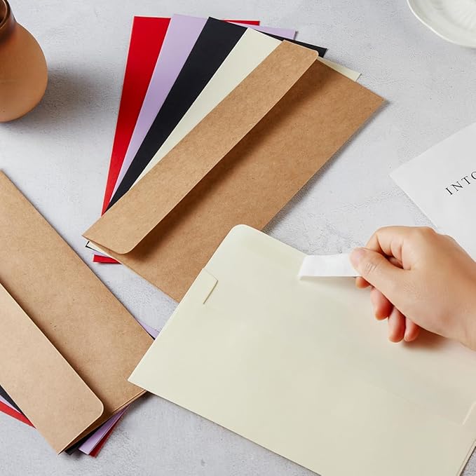 Wishop 50 Pack #10 Business Envelopes Self Seal 4x9 Standard Envelopes for Business, Invoices, Letter Mailing, 4 1/8 x 9 1/2 Inches (Cream Color, 4.13 x 9.49)