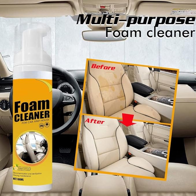 2PCS Multipurpose Foam Cleaner Spray,All-Purpose Household Cleaners for Car and Kitchen, Leather Decontamination,Suitable for Car House and Kitchen (100ML)