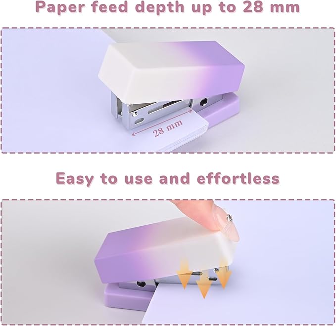 Temiary 2 Pcs Mini Desktop Stapler with Staples Standard, Small Cute Stapler for Desk, 12 Sheets Capacity, Gradient Staplers for Student or Office Use (Blue & Purple)