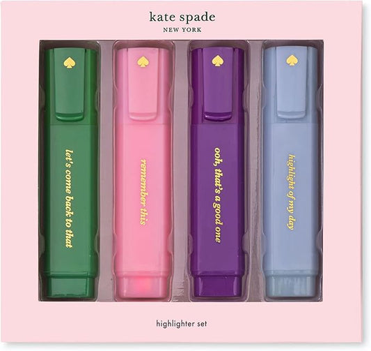 kate spade new york Highlighters Assorted Colors, 4 Cute Markers with Green, Pink, Blue, and Purple Ink Colors, Colorblock