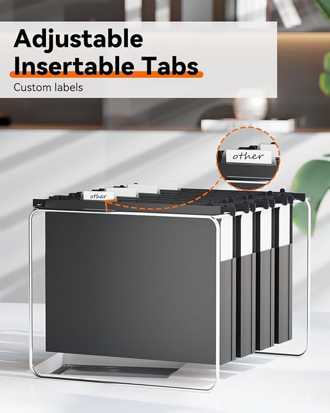 Ansook Plastic Hanging File Folders Letter Size,Upgrade 2" Extra Capacity Expanding Hanging Folders with Tabs,12 Pack Reinforce File Cabinet Folders,Heavy Duty Black Hanging Organizer for Bulky Files