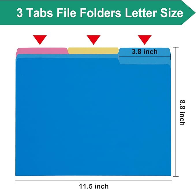 Two Tone Color File Folders 8.5 x 11 Inch,Blue 1/3 Cut Tab File Folders Letter Size,School Business Office Folders for Document-18 Pack