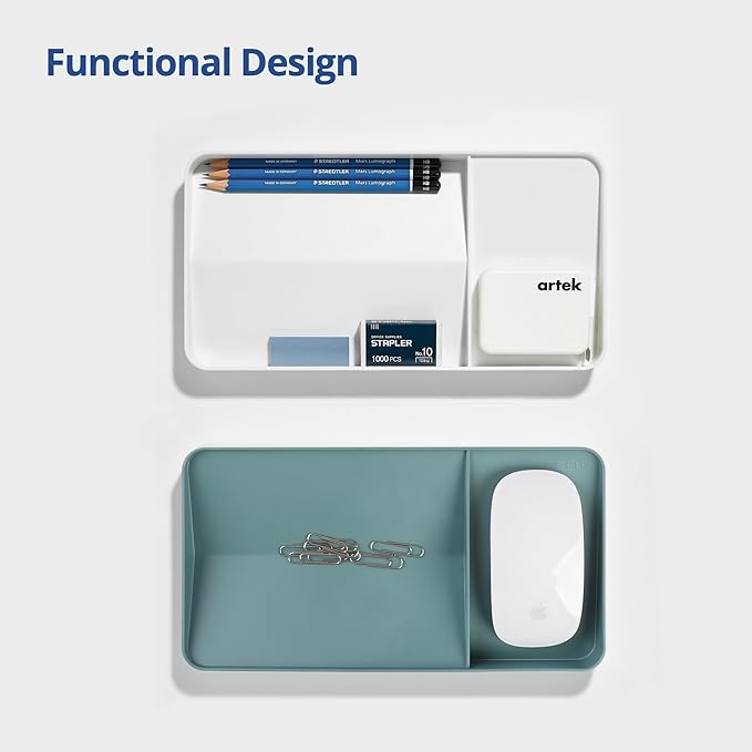 BLUE GINKGO Desk Tray – Korean-Made Organizer for Notes, Pens, Pencils, and Accessories (Double-sided, White)