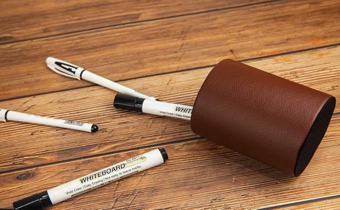 CXLE Pencil Holder Desk Organizer, PU Leather Pen Holder for Desk Decor Organizer Cosmetics Brush Holder for Teachers Students Storage Box Office Classroom(Brown)