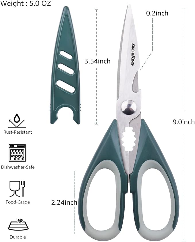 Kitchen Shears Scissors Food Scissors, 3-in-1 Multifunction Japanese Stainless Steel Meat Shears, Dishwasher Safe Sharp Shear All Purpose with Comfort Grip, Ideal for Everyday Use-Black