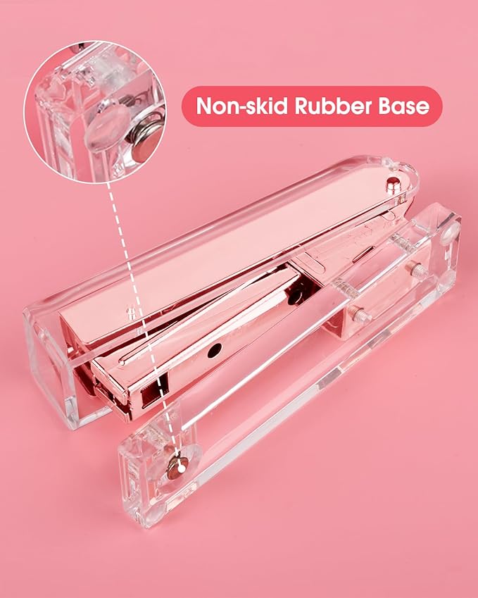 Honagu Clear Acrylic Stapler - Elegant Modern Desk Accessory for Home, Office, or School (Rose Gold)