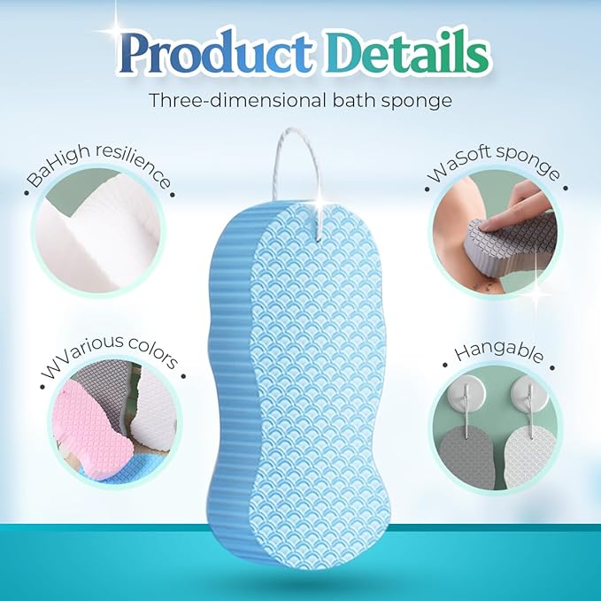 Magic Exfoliating Bath Sponge, 2025 New Super Soft Exfoliating Bath Sponge, 3D Magic Exfoliating Body Scrubber, Shower Sponges for Body Removes Dead Skin (White Gray)