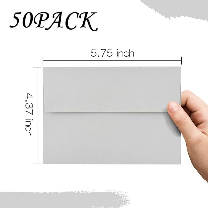 50 Pack A2 Envelopes for Invitations,4.37x5.75 inches,4x5 Envelope Gray Self Seal,Printable Envelopes for Wedding,Invitation,Baby Shower,Gray