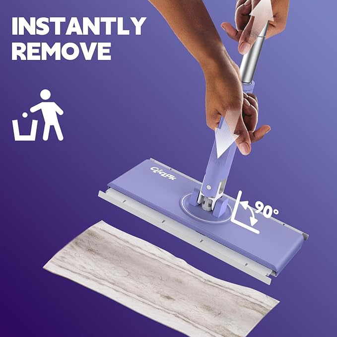 Disposable Sweeper Dust Mop, No-Touch Attach & Remove Cloth Instantly, Compatible with Swiffer Pads, Clamp Clip Mop for Kitchen House, Dorm, Classroom Wood Hardwood Floor Wall Cleaning(50'')