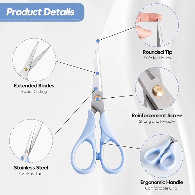 Honagu Professional Scissors - Stainless Steel Precision Blades, Non-Slip Ergonomic Handles for Crafting, Office, Fabric & DIY Projects (Blue)