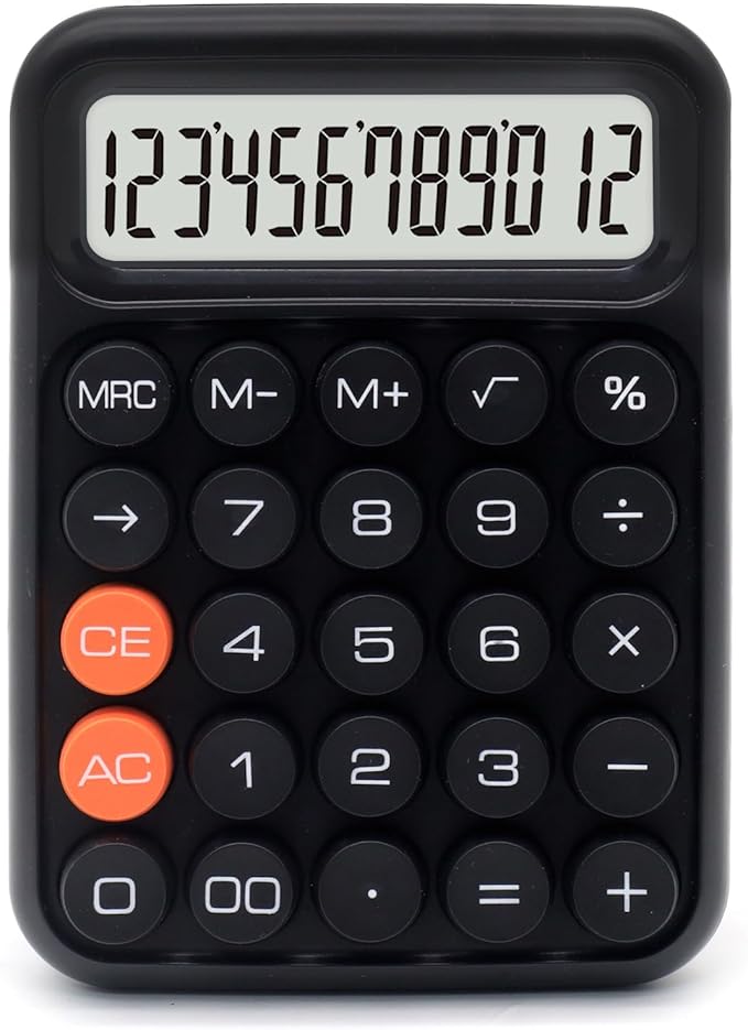 Black Calculator, UPIHO Standard Calculator,12 Digit Display and Big Buttons,Black Office Supplies and Desk Accessories,Cute Office and School Accessory