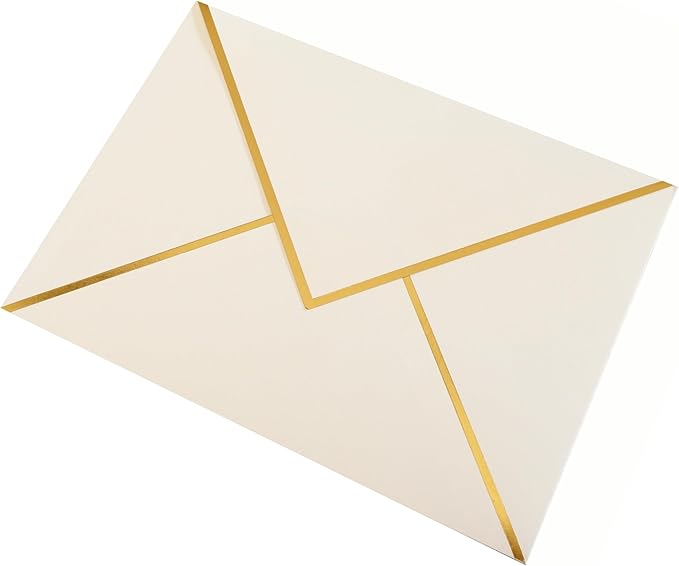 A7 Envelopes - V Flap Foil Border Luxury Mailing Envelopes for 5" x 7" Cards - for Wedding, Invitations, Baby Shower, Photos, Graduation, Birthday, Bridal Shower - 5.25" x 7.25" (Ivory, 25 Pack)