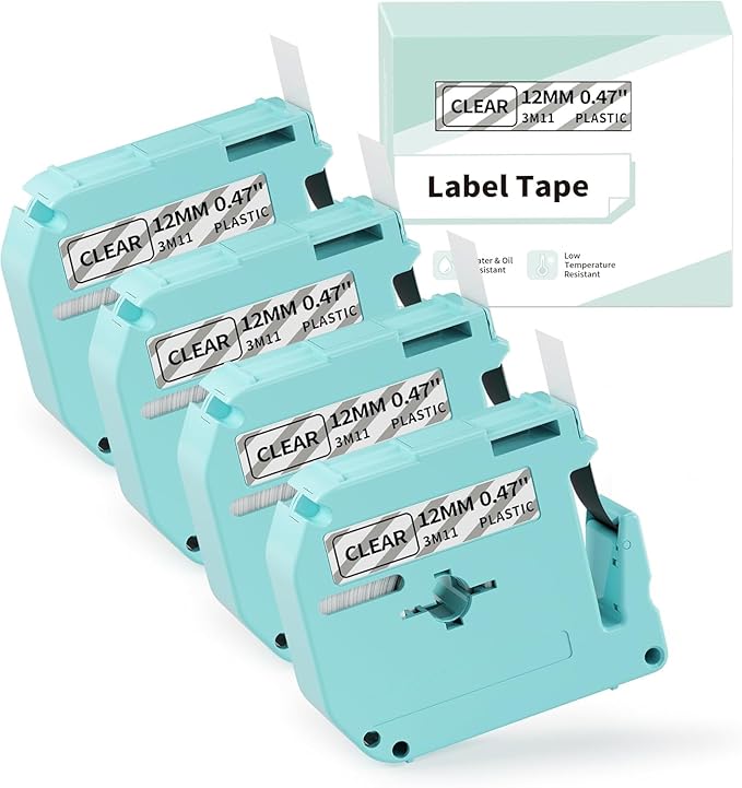 M-K131 Clear Tape Compatible with Brother M Tape MK131 M-131 for Brother Ptouch PT-M95 PT-90 PT-70 PT-65 PT-85 PT-45 Label Maker Refills, 12mm 0.47inch 4-Pack