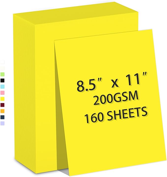 160 Sheets Cardstock Paper 8.5 x 11 Heavyweight Weight 200gsm Yellow Card Stock Paper Printing, Crafts, Invitations | Smooth Printer Cardstock Paper | Bulk Construction Paper DIY & Professional Use