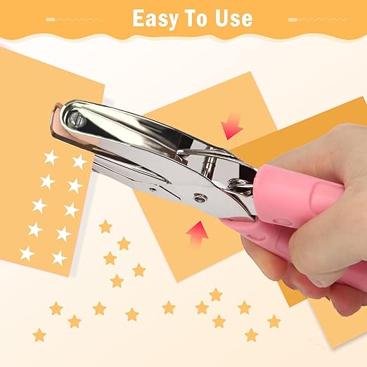 Star-Shape Handheld Hole Paper Punch, Pletpet Heart Hole Punch + Star Hole Punch 1/4 Inch Metal Single Hole Paper Punch, with Soft-Handled for Tags Clothing Ticket