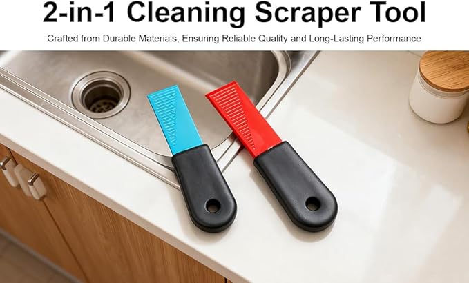 Kitchen Deep Cleaning Tool Kit, 2-Cut Cleaner with Dual Colors - Colored Handle for Stove/Grout/Desktop Crimps, Perfect for Kitchen and Home deep Cleaning
