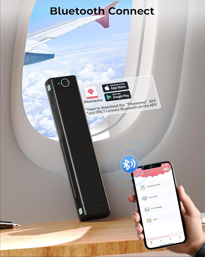 Phomemo Portable Printers Wireless for Travel, M08F Thermal Bluetooth Printer Support for 8.5"x11" US Letter, Small Inkless Printer Compatible with iOS, Android, Laptop for Car, Office, Home