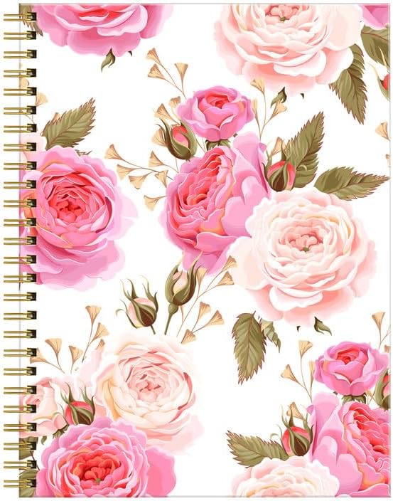 Spiral Journal Notebook for Women,A5 College Ruled Notebooks 6"x 8.4", 120 Pages (60 Sheets) Lined Journal with Premium Thick Paper,Perfect for School Office Home(Beautiful Floral Rose)