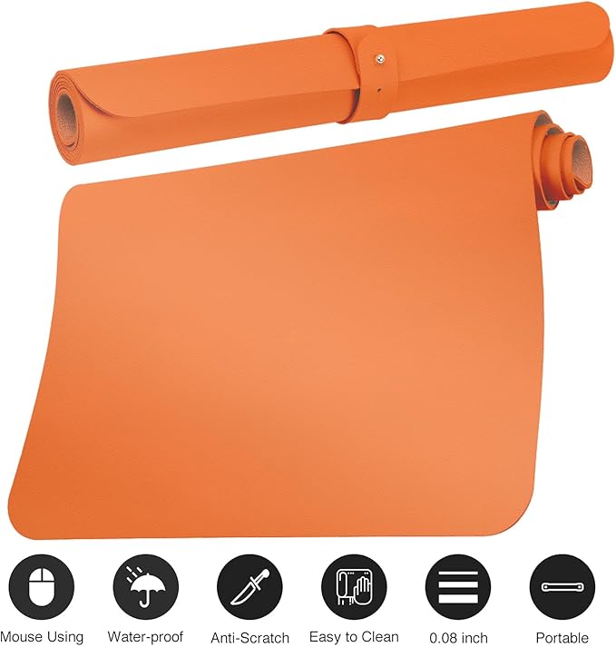 Boutilon Leather Desk Pad Protector,Non-Slip Mouse Pad,Laptop Desk Pad,Office Mouse Mat,Waterproof Leather Desk Blotter,Desk Writing Pad for Office and Home (S-Orange,24"x 14")