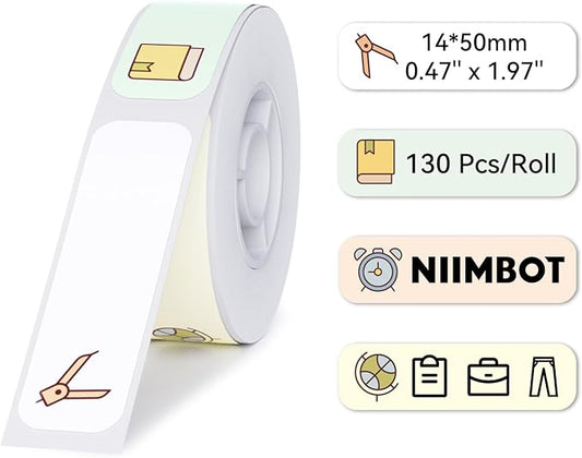 NIIMBOT D11 Label Maker Tape D110, 130 Labels/Roll, White, 14 X 50mm, Thermal Label Tape for School, Household, Office, Multi-purpose